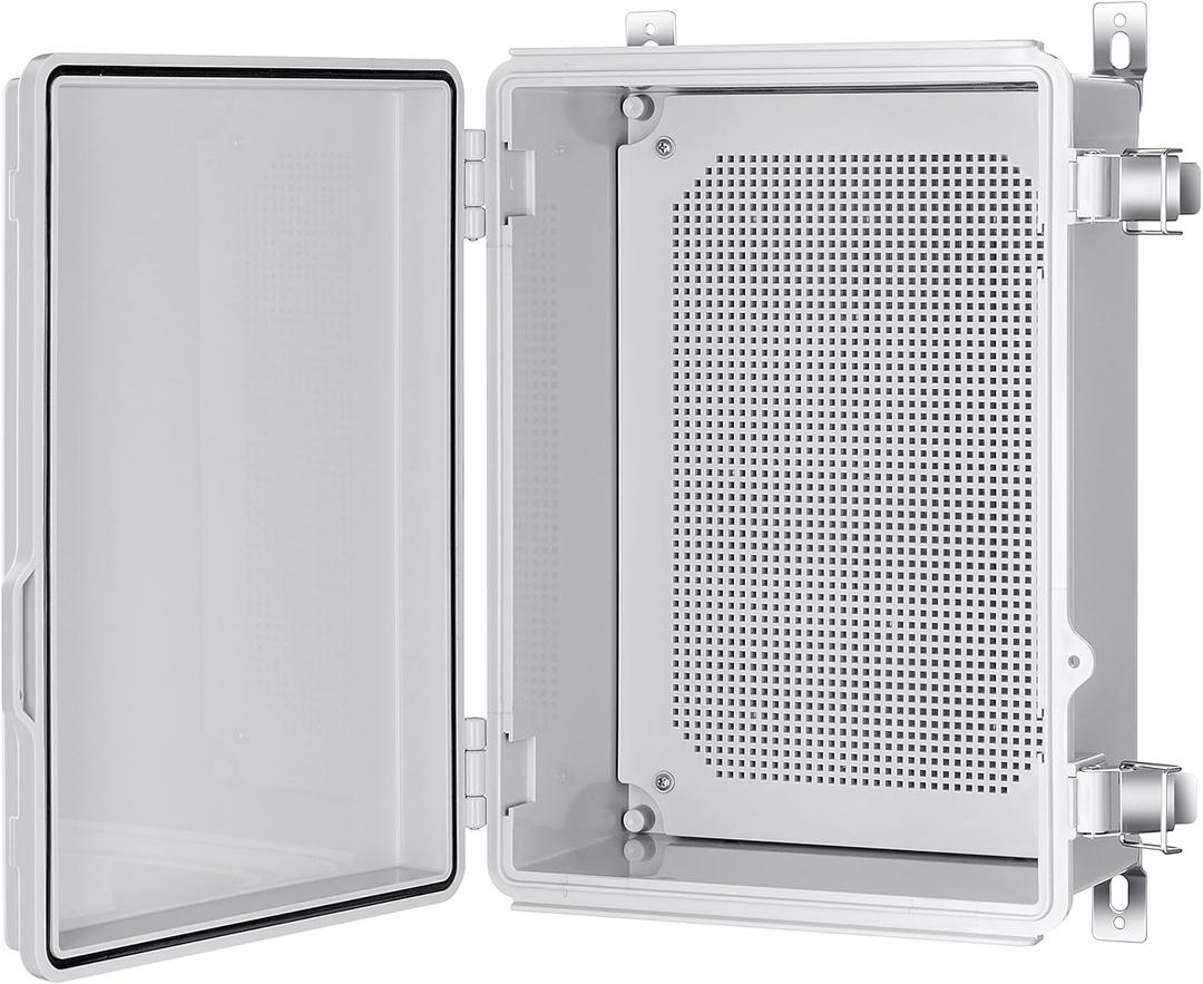 Gratury Junction Box, IP67 Waterproof Plastic Enclosure for Electrical Project, Hinged Grey Cover, Includes Mounting Plate and Wall Bracket (Grey Cover, 14.6"10.6"5.9")