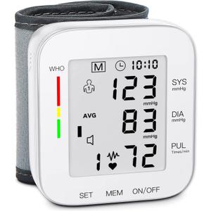 MMIZOO Wrist Blood Pressure Monitor Large LCD Display BP Machine Adjustable Cuff 5.31-7.68 inch Automatic 99x2 Sets Memory with Carrying Case for Home Use (White)