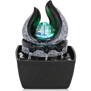 Tabletop Water Fountains Indoor, 3 Gears Desktop Fountain with Led Rolling Ball, Table Top Small Water Feature Interior Zen Relaxation Decor for Home Bedroom Living Room Office Apartment 5.2"L x 4.8"W x 7.3"H