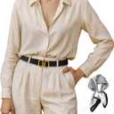 2 x Women's Leather Belt for Jeans, Dress, Pants & Formal Outfits, Ladies Trendy Reversible Design Belt with Gold Buckle