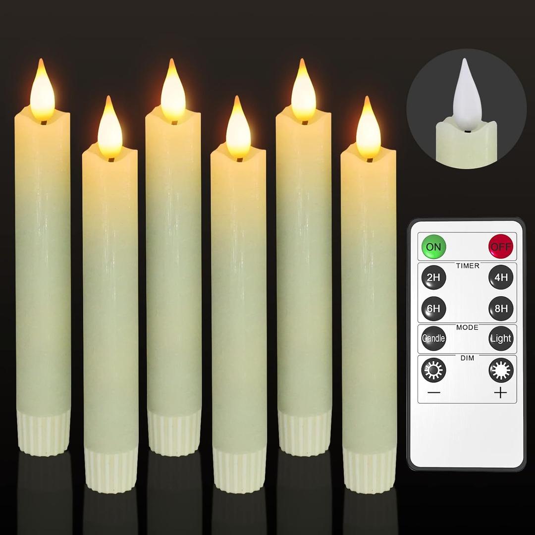 PChero Flameless Flickering Taper Candles with Remote Timer and Dimmer, 6.4 Inch Real Wax Ivory LED Candlesticks Battery Operated for Halloween Christmas Home Wedding Decor (Small, Ivory (6pcs), Melted Edge)