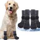 PUPTECK Anti Slip Dogs Shoes for Hot/Cold Pavement, Senior Booties, Rubber Boots & Paw Protectors for Small Medium Large Size Dogs to Prevent Licking, Grippy Socks for Hardwood Floors, Tiger L