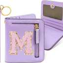 COSHAYSOO Easter Birthday Gifts Initial Wallet for Teenager Girls 8-10 10-12 12-14 14-16 Small RFID Bifold Wallet Travel Purse Unique Preteen Stuff Chenille Letter M Purple (Lavender)