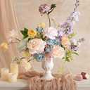 Ling's moment Fake Flowers Box, Faux Artificial Greenery Stems Foam Roses Gardenia Silk Ranunculus Fabic Flower for Centerpieces Bouquet Wedding Vase Decorations, Powder Blue & Peach, Deluxe Combo
