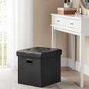 SONGMICS Mazie Collection - 15 Inches Ottoman with Storage, Footstool, Storage Ottoman with Metal Grommet Handles, Load 660 lb, for Dorm, Living Room, Bedroom, Synthetic Leather, Black ULSF30B