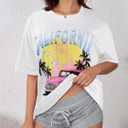 YIJIU Women's Graphic Oversized T Shirts Letter Print Short Sleeve Loose Casual Summer Tops (White, L)