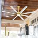 72 Inch White & Gold Ceiling Fan,Smart Ceiling Fan with Voice Control,Large Ceiling Fan With 8 Aluminium Metal Blades,CF04BGW-72