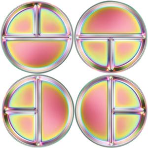 Stainless Steel Kids Plates 4 Packs, 8" Divided Toddlers Portion Control Plate, Non Toxic & BPA Free |Unbreakable |Dishwasher Safe Baby Snack Dish for Daycare, Colorful Meal Time Chums