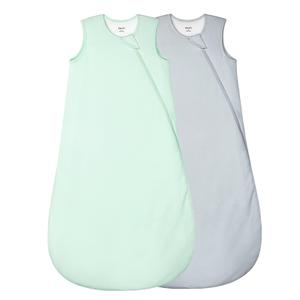 Supersoft Rayon Made from Bamboo Sleep Sack 12-18 Months 1.0 Tog Toddler Sleep Sack Baby Wearable Blanket with 2-Way Zipper Unisex Sleeping Bag for Babies All-Year-Around (2 Pack) Green & Gray, L