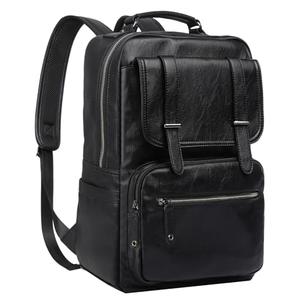 MOYYI Black Leather Backpack for Men Waterproof Fit 15.6 inch Laptop Backpack Work Commute Casual Daypack