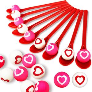 24 Pack Valentine Spoon Relay Race Toy Set,Heart Ball and Spoon Race Game for Kids Adults,Bouncy Ball Spoon Relay Race for Indoor Outdoor Decorations Valentine's Day Party Supplies