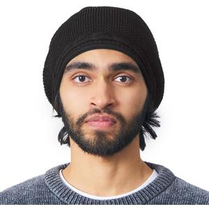 Boho Slouchy Knit Beanie for Women, Mens Fashion Rasta Tam-Style Hat for Fall & Spring Made in Korea (One Size, Black)
