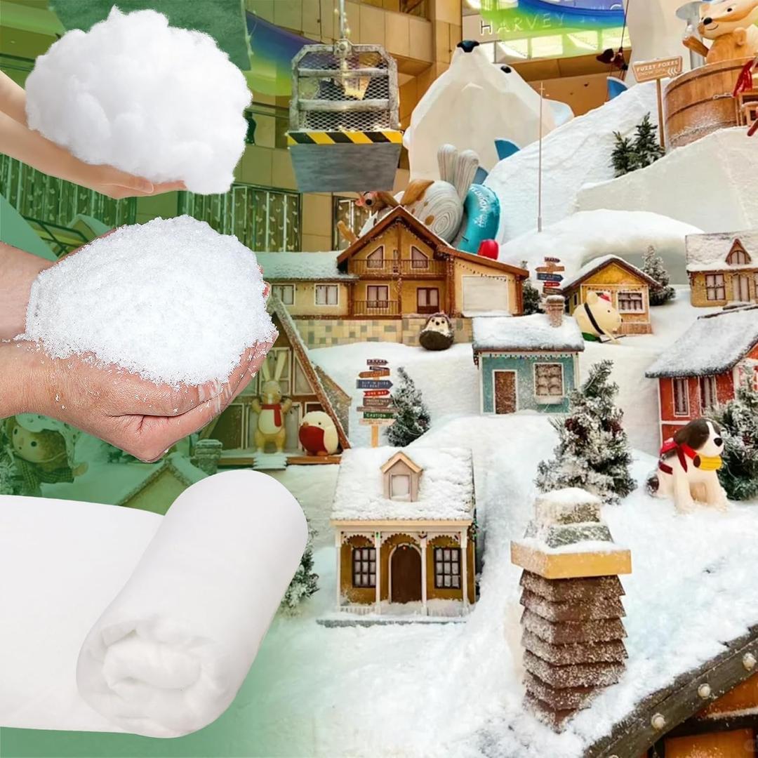 winemana Christmas Fake Snow 3-Piece Set Decorations, Snow Blanket Roll, Artificial Snowflakes, Fluffy Snow for Christmas Village Houses Display Winter White Wonderland Kitchen Table Top Decor
