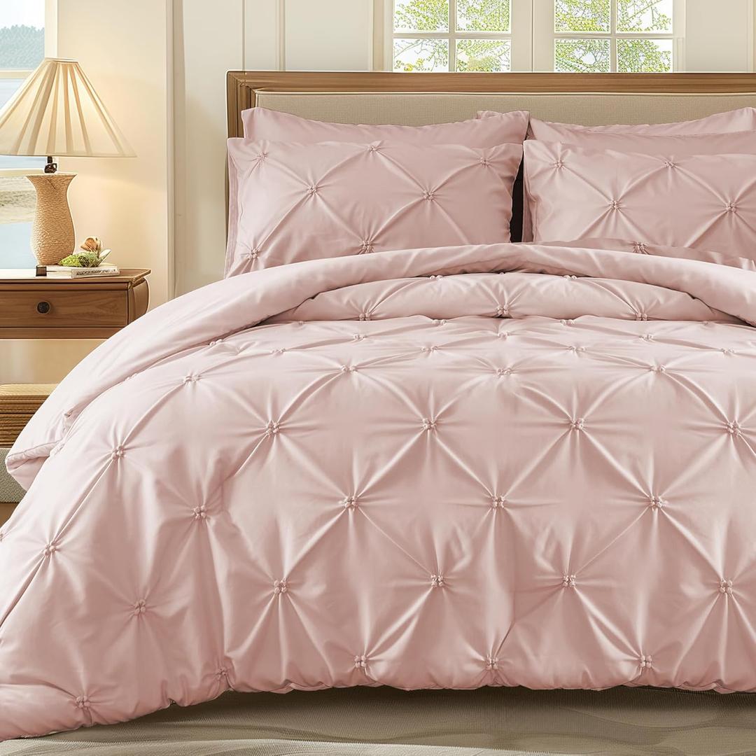 WOLKI Twin Size Comforter Set Pink, 2 Pieces Bed Lightweight Solid Bedding Comforters Sets, All Season Fluffy Down Alternative Comforter Bed Set Quilt Blanket
