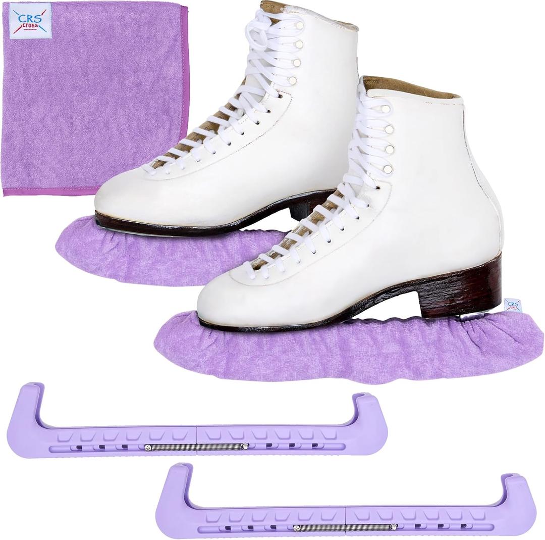 CRS Cross Skate Guards, Soakers and Towel Gift Set - Ice Skating Guards and Soft Skate Blade Covers for Figure Skating or Hockey (Small, Lavender)