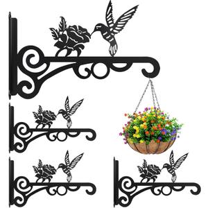 4-Pack 10 Inch Aesthetic Plant Hanger Indoor and Outdoor Metal Hanging Plant Bracket with Hummingbird Pattern Heavy Duty Plant Hooks for Hanging Flower Baskets, Bird Feeder, Wind Chime, Lantern