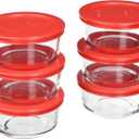 Pyrex 7200 2 Cup Clear Glass Storage Bowl with 7200-PC Red Plastic Lid, Made in USA - 6 Pack Made in the USA