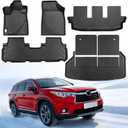 for Toyota Highlander Floor Mats 2008 2009 2010 2011 2012 2013 (Not for Hybrid), TPE All-Weather Liners Full Set, Front Mats, Cargo Liner & Backrest Mats for Toyota Highlander Accessories 2008-2013
