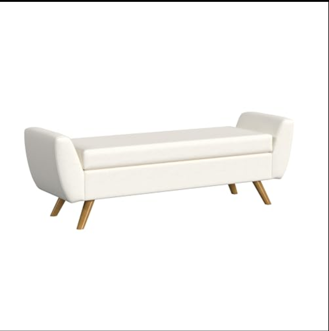HomePop Modern Storage Bench with Wood Legs Home Décor|Bench with Storage for Living Room & Bedroom - Cream Textured Woven