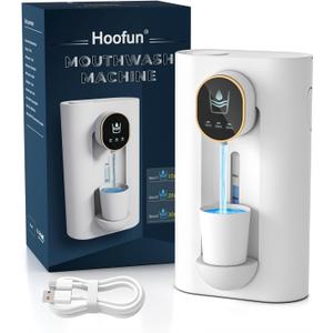 Hoofun Automatic Mouthwash Dispenser for Bathroom, 18.26Oz Wall Mounted Mouth Wash Dispensers with Magnetic Cups, 3 Dispensing Level, Electric Mouthwash Pump for Kids Adult, Bathroom Accessories White