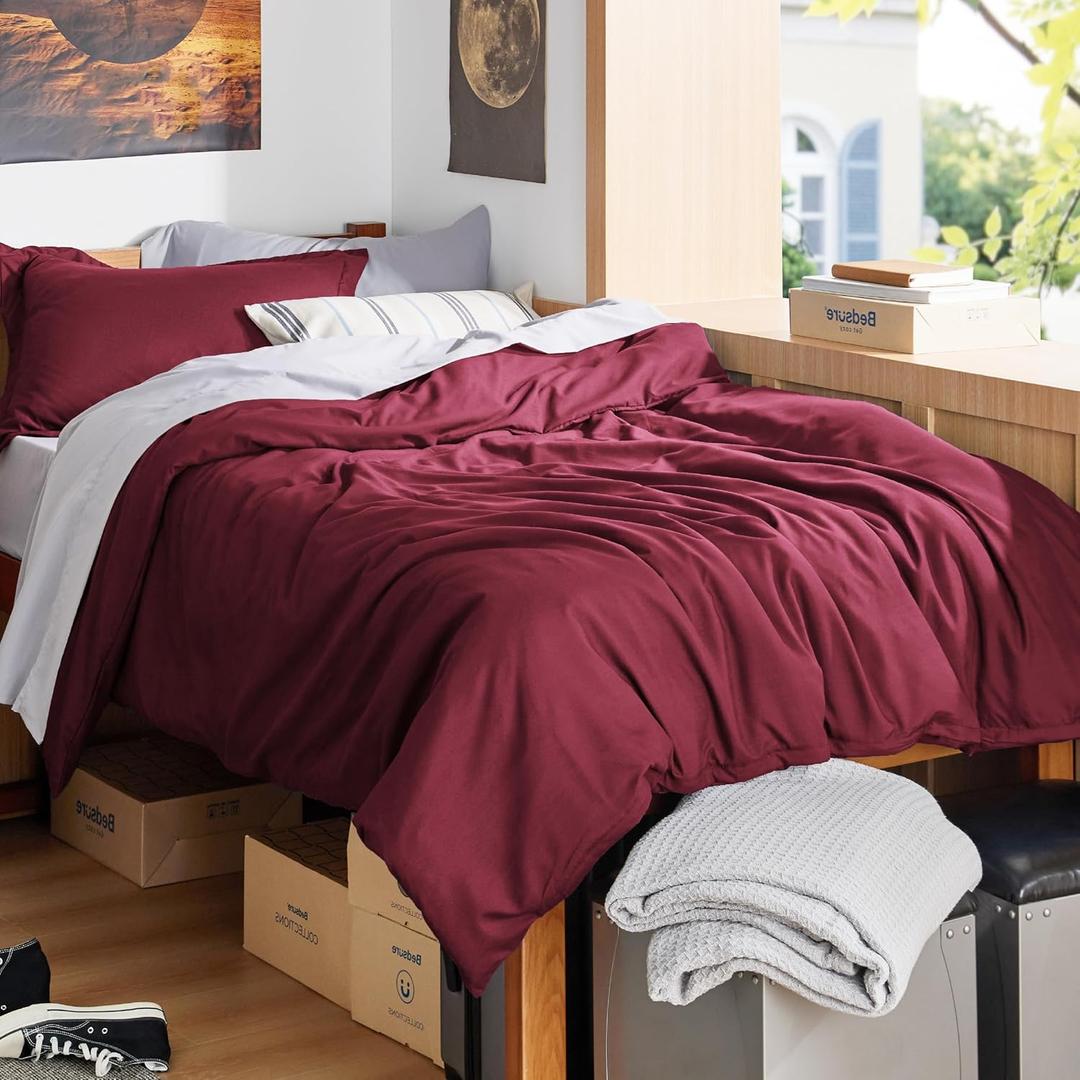Bedsure Duvet Cover Twin/Twin XL Size - Soft Double Brushed Bedding Set for Kids & Adults, Zipper Closure, 2 Pieces, Includes 1 Duvet Cover (68"x90") & 1 Pillow Sham, NO Comforter, Burgundy