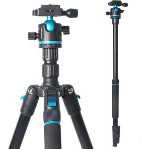 Camera Tripod, 68"/174cm Lightweight Travel Tripod & Monopod with 360 Ball Head Payload 15 lbs, Adjustable Height from 17" to 68" Professional Tripod for DSLR Camera Shooting
