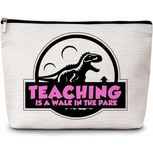 Teacher Gifts Makeup Bag, Teaching Is A Walk In The Park Cosmetic Bags, Dinosaur Makeup Zipper Pouch Bag, Teacher's Day Gift, Birthday Appreciation Thank You Retirement Gifts For Best Teacher, 49