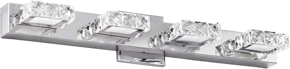 Chrome 4-Light LED Vanity Light with Crystal-Like Acrylic Accents, Dimmable Bathroom Wall Lamp, 3000K Warm White, 26W 1300LM, Modern Lighting Fixture for Mirror, Makeup, Shaving & Decor