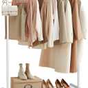 SONGMICS Clothes Rack with Wheels, Clothing Rack for Hanging Clothes, 25.4 mm Metal Garment Rack with Dense Mesh Storage Shelf, 110 lb Load Capacity, 2 Brakes, Cloud White UHSR025W01