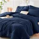 HYMOKEGE Navy Blue Full Size Comforter Sets Seersucker 7 Pieces, All Season Luxury Bed in a Bag for Bedroom, Bedding Set with Comforters, Sheets, Pillowcases & Shams (Full(82"x86"))