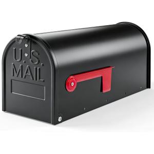 Black Metal Mailbox, Galvanized Steel Mailboxes for Outside Post Mount, Standard Medium Capacity, 20 x 8.7 x 6.7 Inches