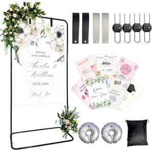 Large Wedding Welcome Sign Stand, Adjustable Height (78", 64", 50") - Black Welcome to our Wedding With Stand ,Design Bundle, Ground Stakes & Storage Bag - Wedding Seating Chart Stand