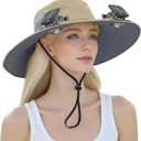 Outdoor Wide Brim Sun Hat with 2 Solar Powered Fan, Bucket Hat for Men Women, Fishing, Gardening & Beach Hat for Men, USB Charging, UPF 50+