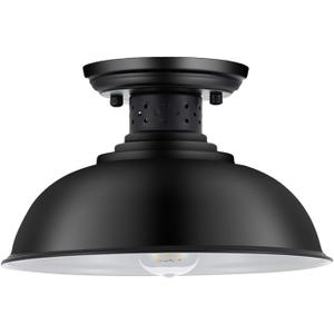 Industrial Semi Flush Mount Ceiling Light, Matte Black Farmhouse Light Fixture for Kitchen Island Dining Room Foyer Hallway Porch Barn Loft, Black, 13in