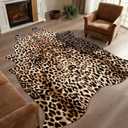 DweIke Faux Leopard Print Rug for Living Room, 5.2x6.2 ft Western Animal Cheetah Hide Rugs, Non Slip Cool Leopard Fur Skin Carpet for Bedroom Dining Room Farmhouse Entrance Home Decor, Dark Brown
