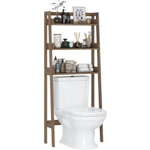 UTEX Over Toilet Bathroom Organizer, 3-Tier Storage Shelf Rack, Wood Grain, 25.1"L x 10"W x 61.5"H