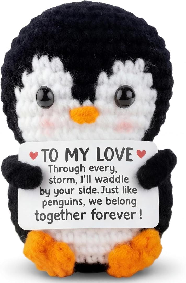 Gifts for Him Her Girlfriend Boyfriend,to My Love Handmade Positive Mini Penguin Crochet Mother's Day Romantic Valentines Day I Love You Gifts for Women Men Wife Husband Couple