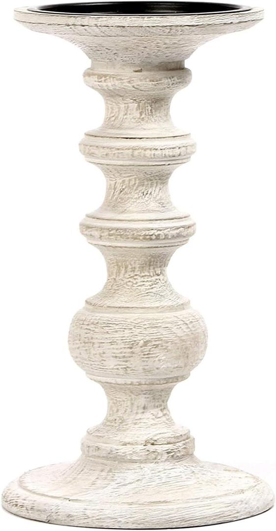 Hosley White Wood Pillar Candle Holder 9 Inch High Ideal Gift for Farmhouse Weddings Special Occasion Spa Aromatherapy Settings Candle Gardens. W1