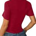 Remidoo Womens Button Up Short Sleeve Crop Top Ruched Fitted Collared Shirt Going Out Tops (Red, L)