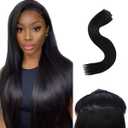 Seamless Sleek Straight Clip in Hair Extensions Seamless Real Human Hair, 18 Inch 1Pack 130g 7Pcs Human Hair Extensions for Women Natural Black