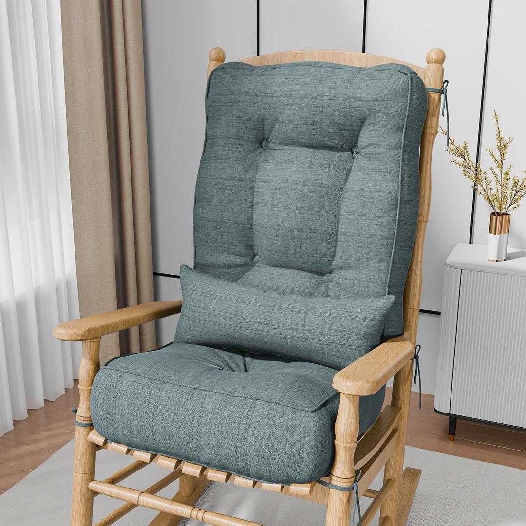 5" Rocking Chair Cushions with Pillow, Water Fade-Resistant, 17"x17"x5"+22"x17"x5"