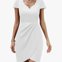 Missufe Women's Short Sleeve Sweetheart Ruched Fitted Wrap Mini Summer Party Formal Dress M