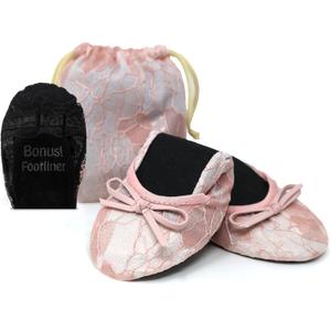 Silky Toes Womens Foldable Lace Wedding Flats Comfortable Bridal Dressy Shoes (Medium)