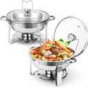 GarveeHome Chafing Dish Buffet Set 2 Pack 5 QT, Stainless Steel Round Chafing Dishes for Buffet With Lid Holder & Glass Lid, Buffet Servers and Warmers for Parties, Wedding, Camping, Dinner, Silver