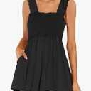Women Summer Sleeveless Romper Square Collar Ruffle Straps Flowy Short Jumpsuit with Pockets, Medium