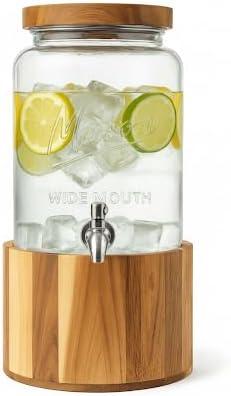 1 Gallon Glass Water & Lemonade Dispenser with Wooden Lid & Stand  Mason Jar Beverage Dispenser with Stainless Steel Spigot, Measurement Marks  Drink Server for Parties, Events, Home Use