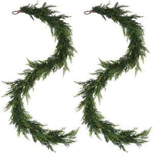 Christmas Cedar Garland,2Pcs 6ft Real Touch Cedar Pine Garland for Mantle Fireplace Outdoor Indoor Christmas Decorations