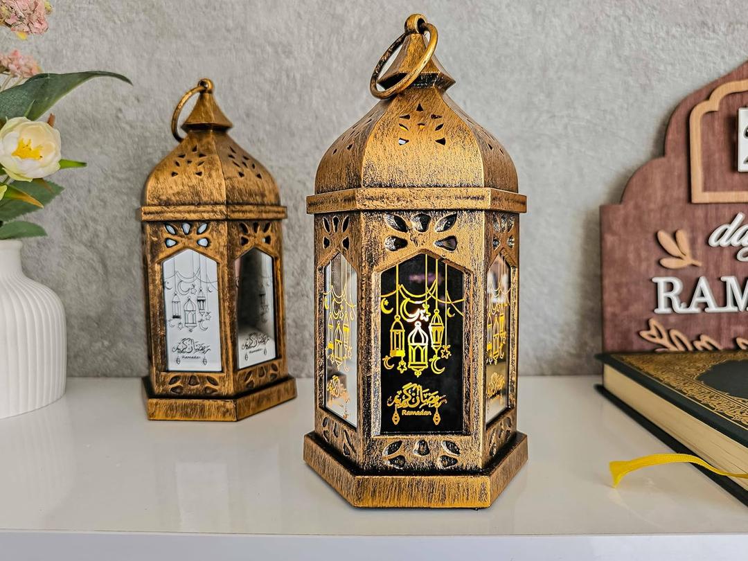 OLEEK Ramadan Lantern Lights (2PCs-8in)- Ramadan Decorations for Home 2026 - Ramadan Decor - Ramadan Lights - Ramadan Lanterns Decorative - Ramadan Lanterns for Kids - Ramadan Decoration