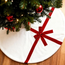 Christmas Tree Skirt 48 Inch, White Tree Skirt with Red Bow,Christmas Decorations,Xmas Tree Skirt for Home Party Holiday Indoor Outdoor Decorations (48inch +18inch Christmas Stocking)