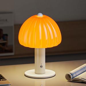 FANHAO Touch Bedside Table Lamp Cordless Lamp, Glass Pumpkin Lamp Portable Desk Lamp, 4000mAh Cordless Rechargeable, 3-Color Dimmable for Dorm Living Room, Aesthetic Home Decor
